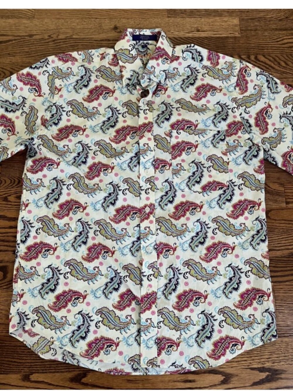lan Flusser Mens Medium Paisley Button Down Shirt Cotton Short Sleeve Hipster